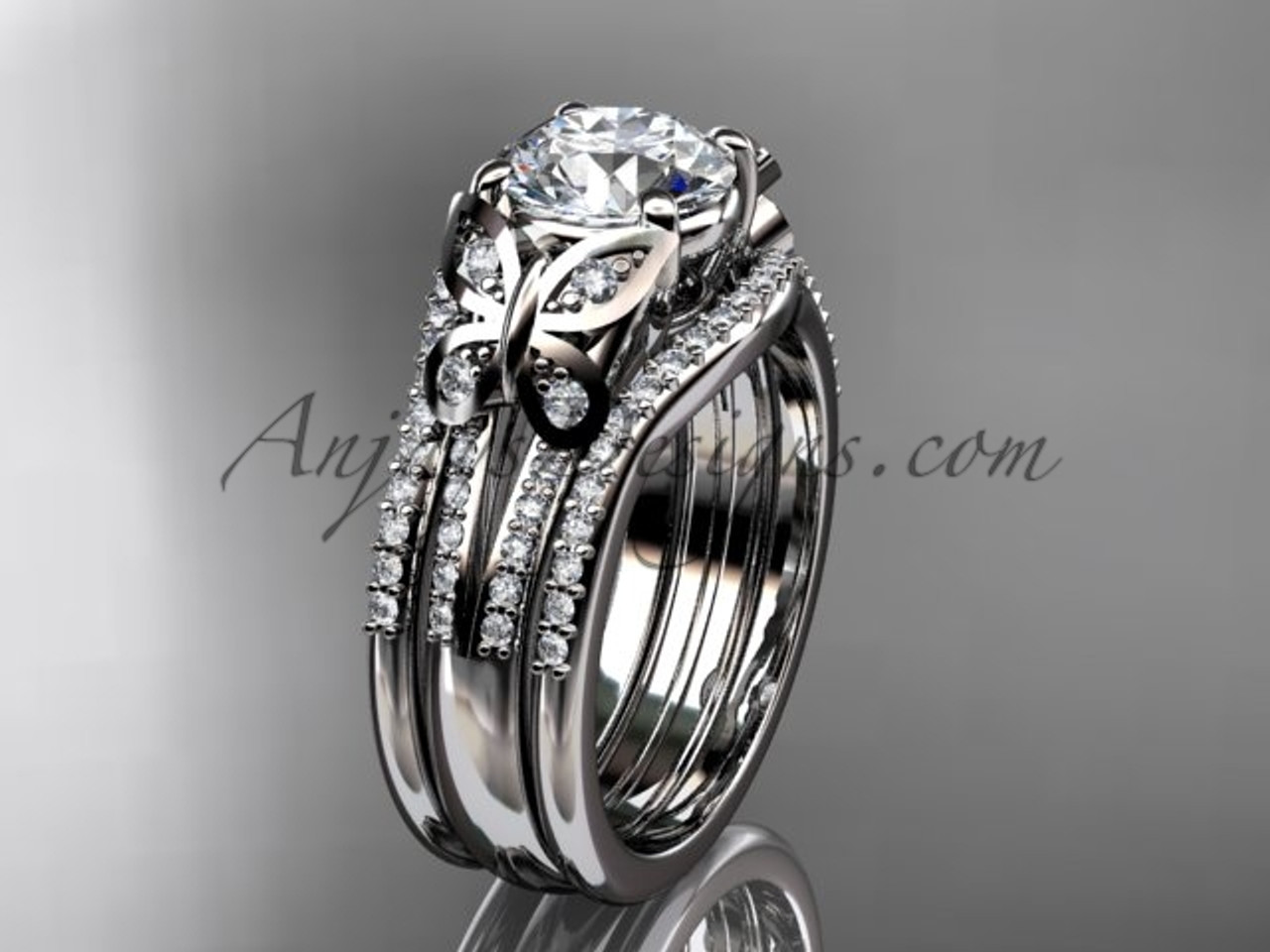 engagement rings double band butterfly rings white gold unique wedding ring set adlr514s - Double Band Wedding Ring engagement rings double band butterfly rings white gold unique wedding ring set adlr514s - Double Band Wedding Ring