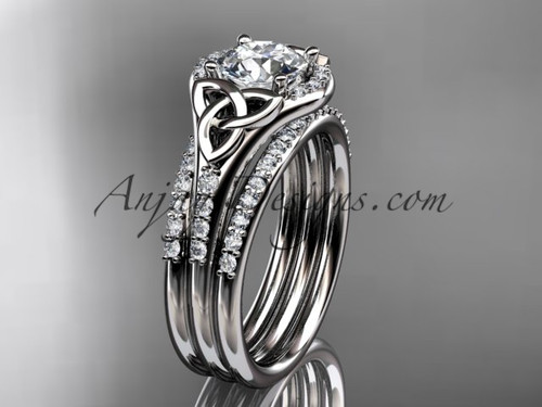 14kt white gold diamond celtic trinity knot wedding ring engagement ring with a double matching - Celtic Wedding Ring Sets 14kt white gold diamond celtic trinity knot wedding ring engagement ring with a double matching - Celtic Wedding Ring Sets