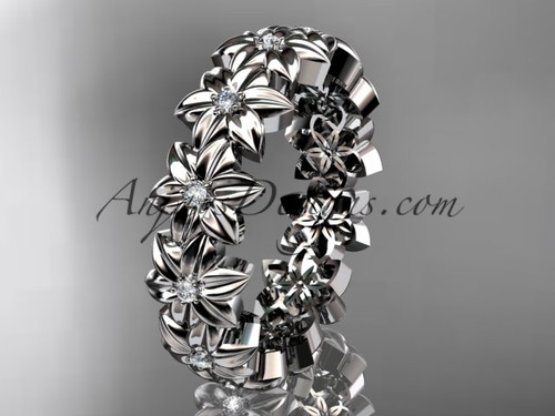 14kt white gold diamond flower wedding ring engagement ring wedding band adlr57b - Flower Wedding Ring 14kt white gold diamond flower wedding ring engagement ring wedding band adlr57b - Flower Wedding Ring