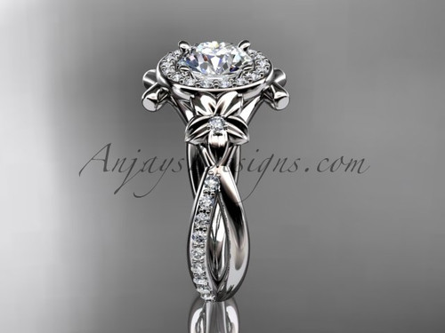 14kt white gold diamond leaf and vine wedding ring engagement ring