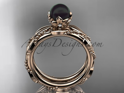 unique diamond black pearl wedding set ring 14kt rose gold wedding ring abp178s - Pearl Wedding Ring Sets unique diamond black pearl wedding set ring 14kt rose gold wedding ring abp178s - Pearl Wedding Ring Sets