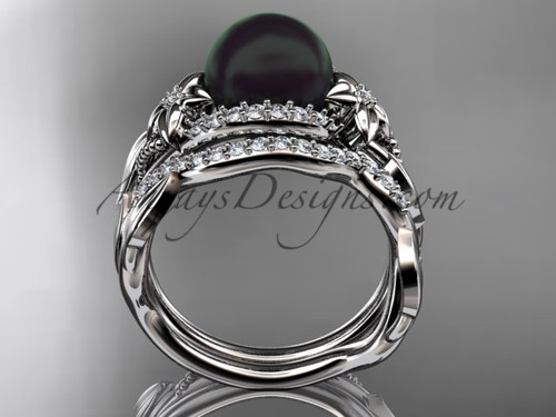 unique 14kt white gold wedding sets black pearl and diamond engagement rings abp326s - Pearl Wedding Ring Sets unique 14kt white gold wedding sets black pearl and diamond engagement rings abp326s - Pearl Wedding Ring Sets