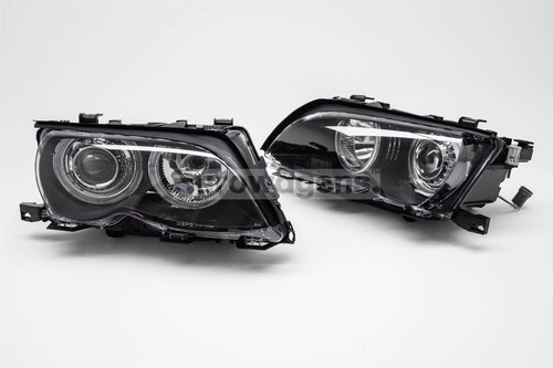 Angel eyes headlights set black BMW 3 Series E46 01-05 4 door