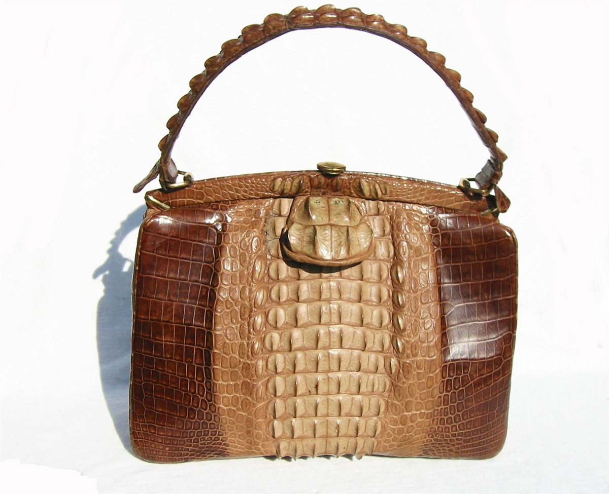 DRAMATIC 1950&#39;s-60&#39;s Hornback CROCODILE Skin Handbag - Vintage Skins