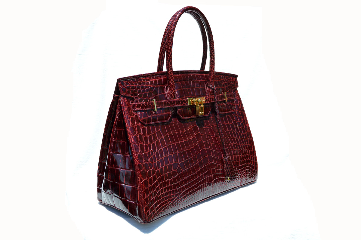 XXL HERMES BIRKIN Style Burgundy RED CROCODILE Belly Skin Handbag SATCHEL - VASADINA - Vintage Skins