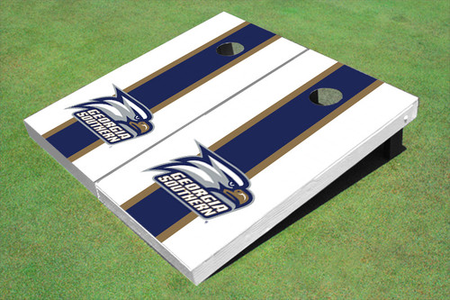 Georgia Southern University Head Logo Blue And White Matching Long Stripe Cornhole Boards Georgia Southern University Head Logo Blue And White Matching Long Stripe Cornhole Boards