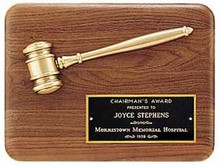 Walnut Plaque w/Bronze Gavel
