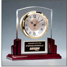glass clock with gold accents