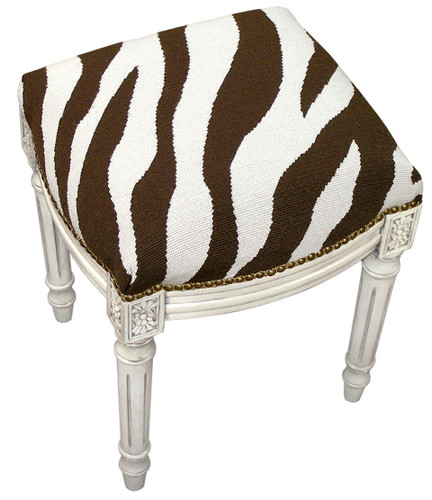 Zebra Stripe Linen Vanity Stool | Zebra Linen Stool Zebra Stripe Linen Vanity Stool | Zebra Linen Stool