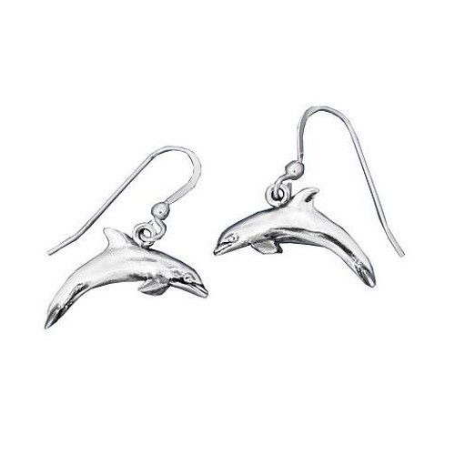 Puffed Dolphin Wire Earrings Sterling Silver Kabana