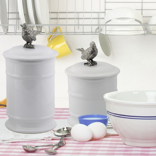 Rooster Weathervane Canister Set of 2 Pewter Stoneware Vagabond House