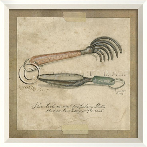 Shell Collecting Tools Framed Coastal Art