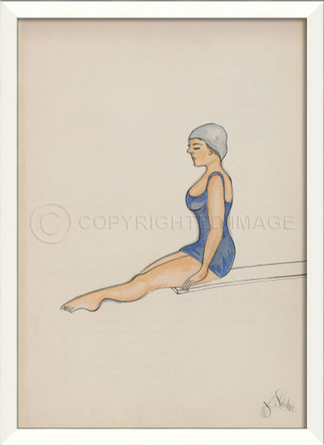 Diver In Blue Framed Wall Art