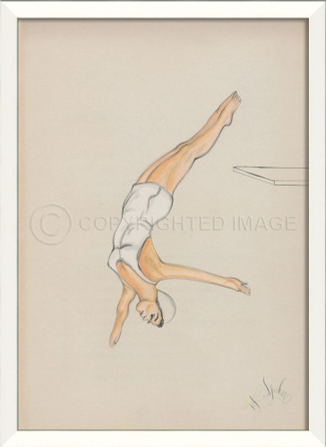 Diver In White Framed Wall Art