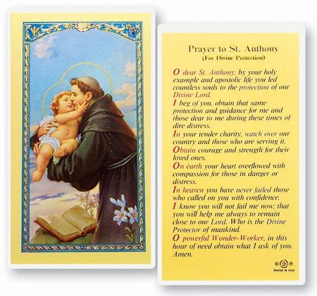 Saint Anthony Prayer for Divine Protection Laminated Holy Card