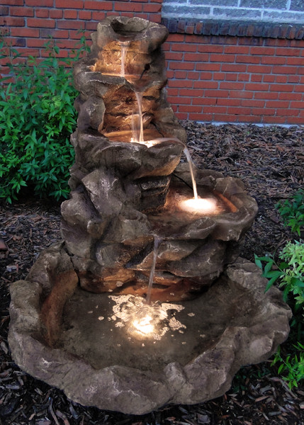 Sunnydaze Lighted Stone Springs Outdoor Water Fountain ... Lighted Stone Springs Outdoor Fountain - Evening ... - Sunnydaze Lighted Stone Springs Outdoor Water Fountain