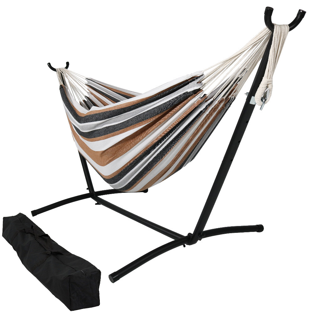 Sunnydaze Cotton Double Brazilian Hammock & Stand Combo Hammocks Calming Desert. - Sunnydaze Cotton Double Brazilian Hammock & Stand Combo Hammocks