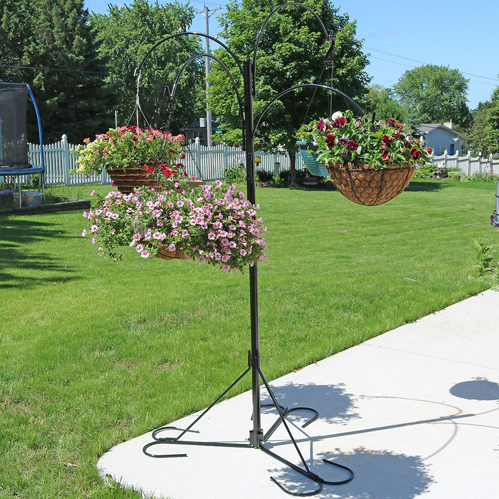 Sunnydaze Four-Arm Hanging Basket Stand, 84â€ H