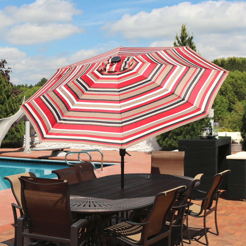 Striped LED Light Patio Umbrella with Tilt \u2013 9\u2019