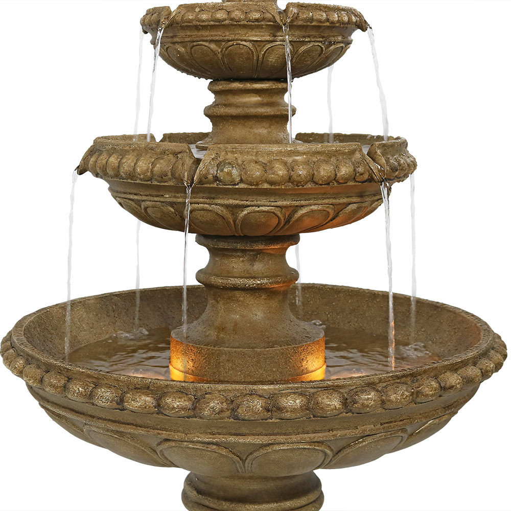 Sunnydaze 4-Tier Eggshell Outdoor Water Fountain, 65 Inch Tall Daytime View; Nighttime View; Fountain Top; Tiers Closeup ... - Sunnydaze 4-Tier Eggshell Outdoor Water Fountain, 65 Inch Tall