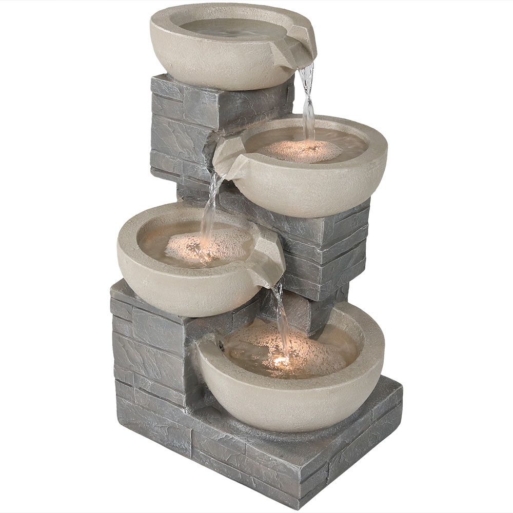 Sunnydaze 4-Tier Descending Stone Bowls Outdoor Water Fountain ... Image 4 ... - Sunnydaze 4-Tier Descending Stone Bowls Outdoor Water Fountain