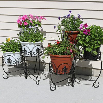 Sunnydaze French Lily Design Three-Tiered Plant Stand, 22 Inch Tall, Set of Two