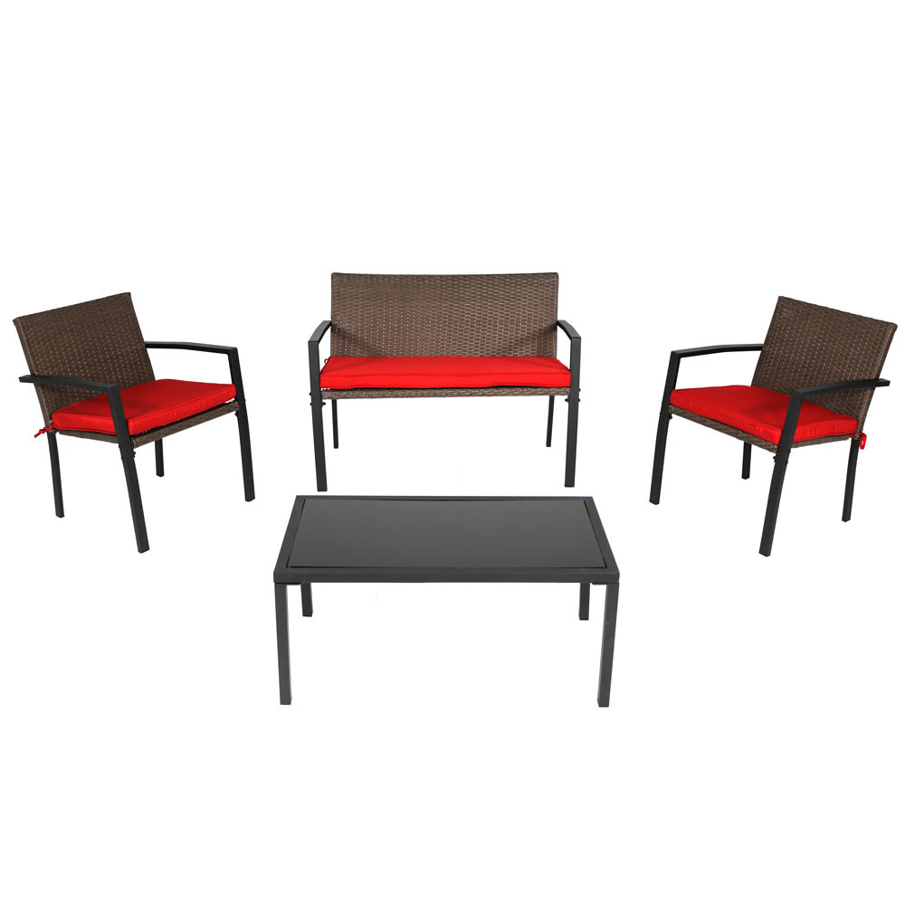 sunnydaze kula 4 piece rattan patio furniture lounger set with red