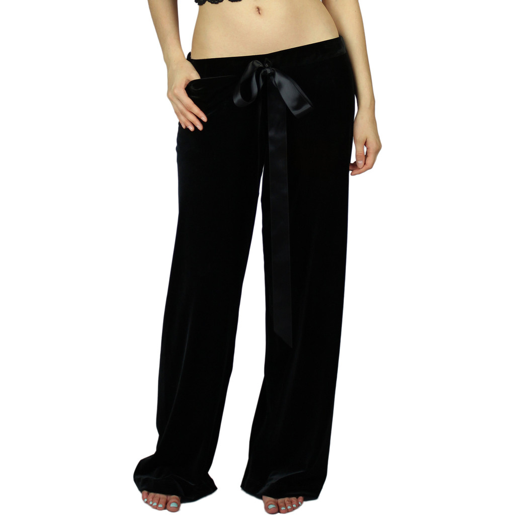 Black Velvet Palazzo Pants | FOXERS Loungewear for Women