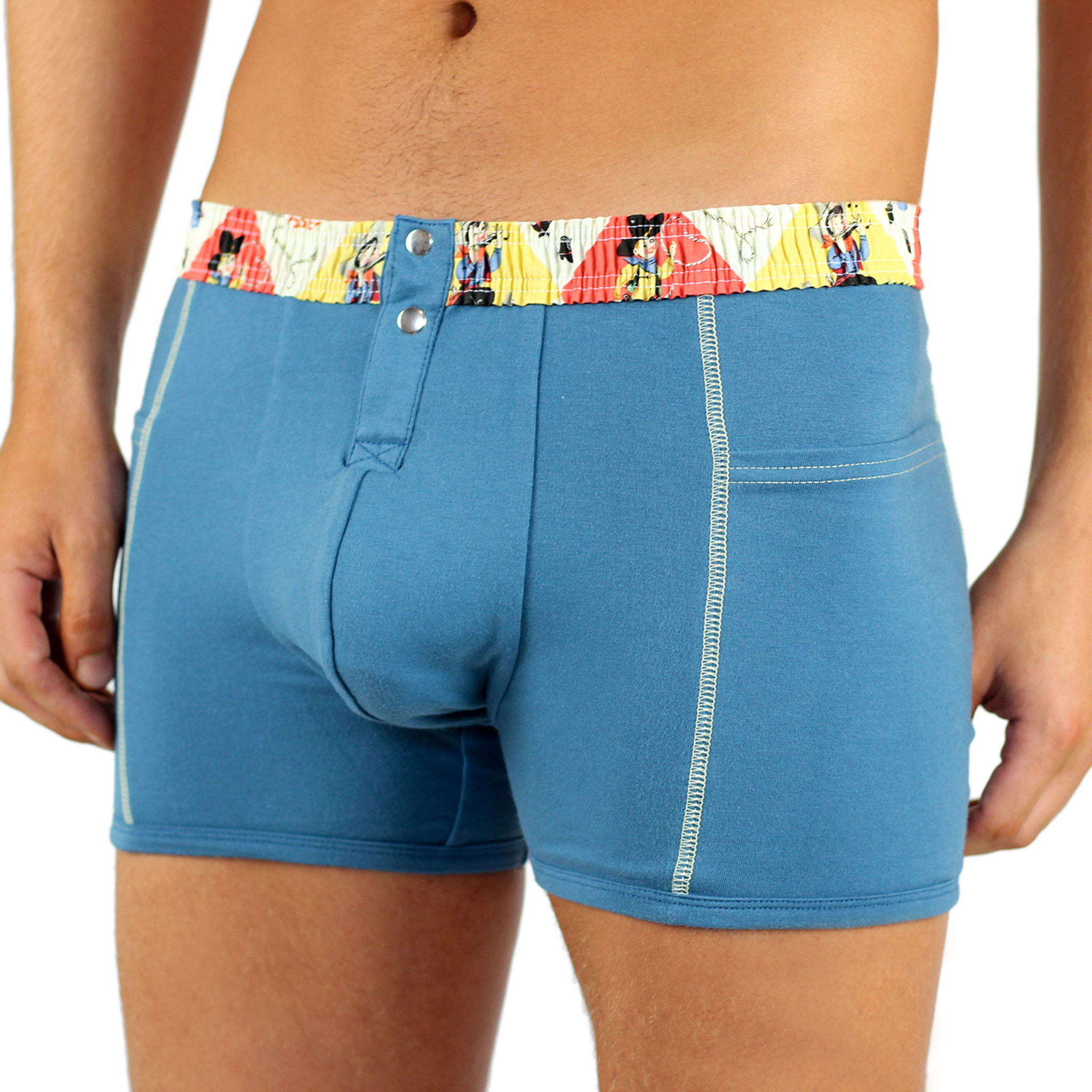 Men's Cowboy Blue Boxer Brief with Fun Rodeo Print Waistband | Foxers