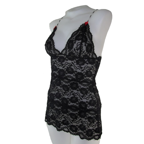 Black / Black Lace Hip Length Camisole