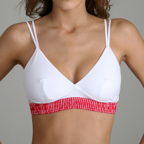 Red Stripe over White Bra Top