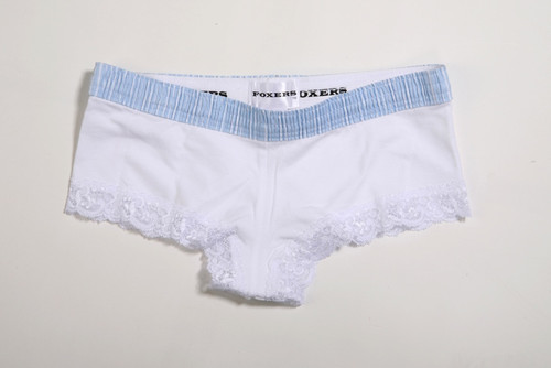 Light Blue Stripe over White Boyshort