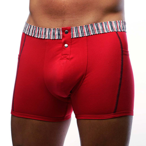 Men's Red Boxer Brief Trunks with Striped FOXERS Waistband