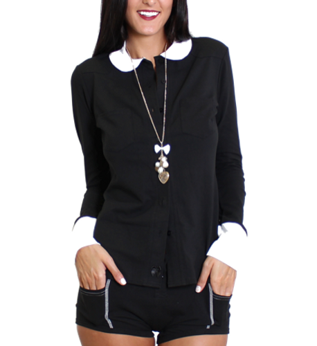 Black Equestrian Top with White Cuffs & Collar