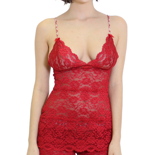Red 3 Row Lace Camisole with Flower Power Adjustable Straps