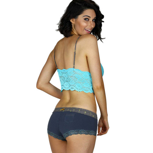 Aqua Lace Cami with Grey Boyshorts