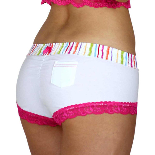 White Boy Shorts Panties with Striped FOXERS Boxer Style Waistband
