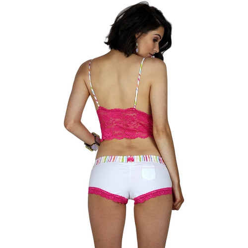 Watercolors White Boyshort Panties & Fuchsia Pink Lace Camisole