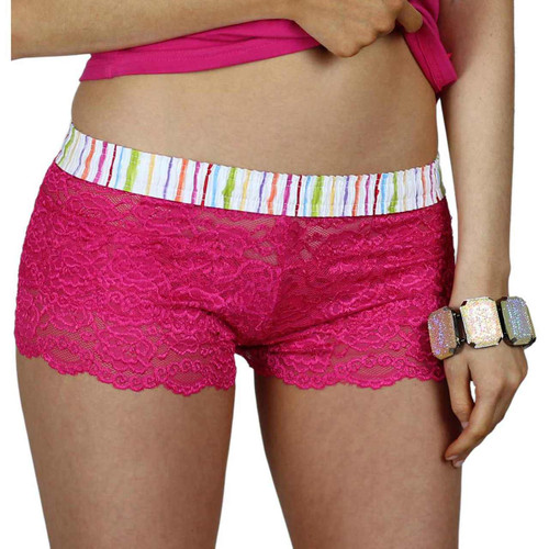 Pink Lace Boxer Panties with Striped Band