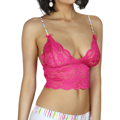 Pink Lace Crop Top Camisole with Watercolor Straps