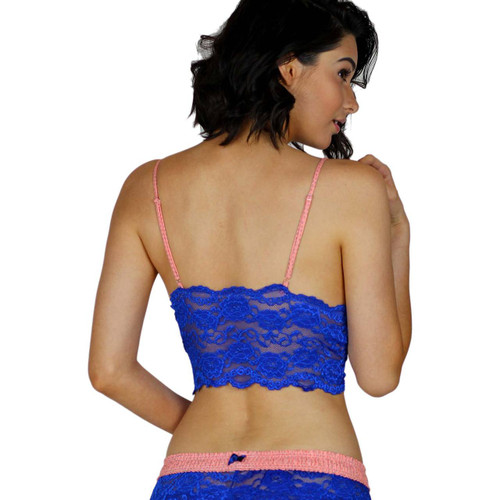 Blue Lace Bralette Cami Top with Coral Straps