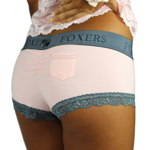 Pink Cotton Boyshort Panties with Chargray Foxers Logo Waistband