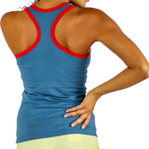 Cowboy Blue Racer Back with Red Trim