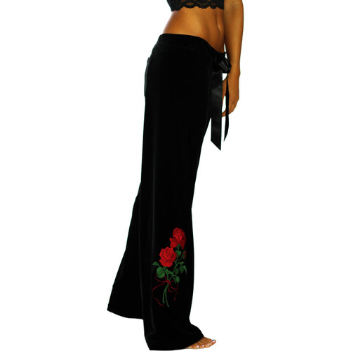Velvet Palazzo Pants with Rose Embroidered Design