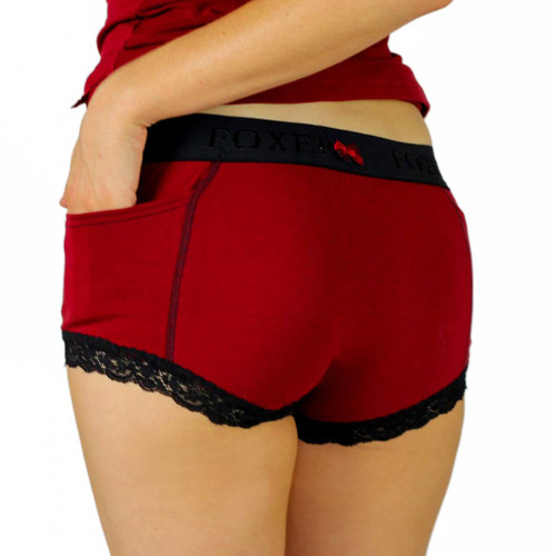 Dark Red Womens Boxer Briefs With Pockets