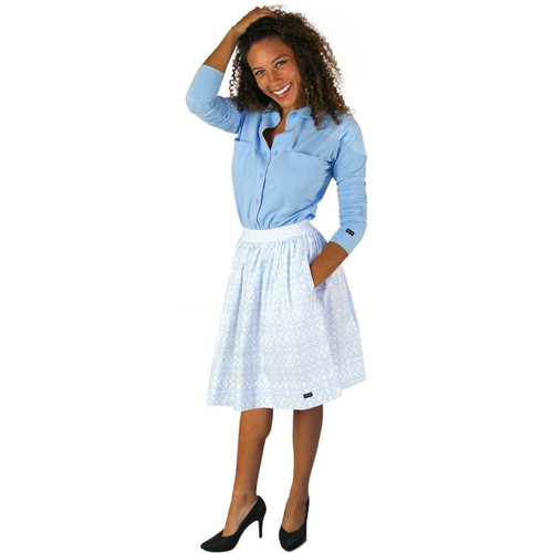 Chic Bridal Skirt with Pockets | Light Blue Trellis Print