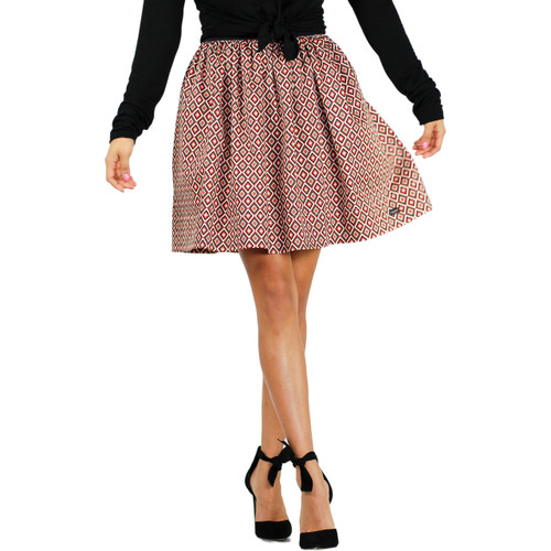 Red & Black Geometric Diamond Print Skirt With Pockets (FXSKT-151)