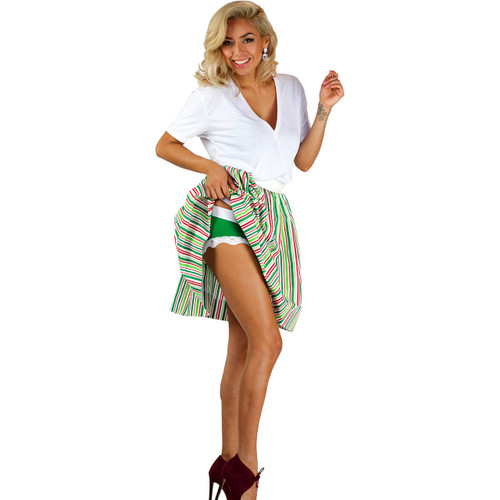 Red, White and Green Striped Skirt With Pockets