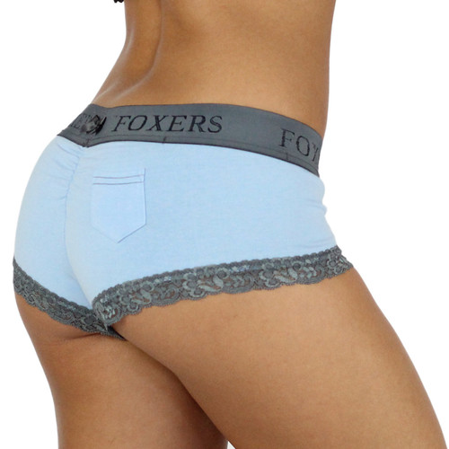 Baby Blue Cotton Boyshort Panties with Chargray Waist