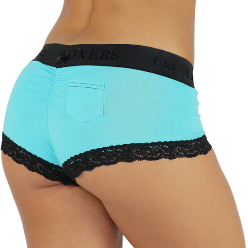 Santorini Blue Cotton Boyshorts with Foxers Logo Flat Waistband